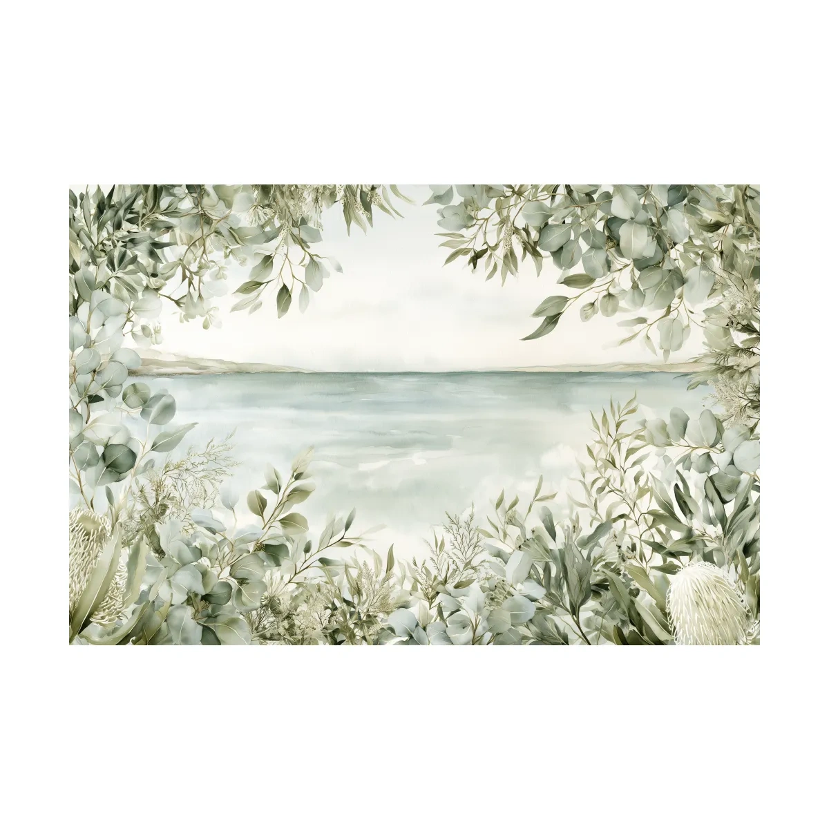 Coastal Eucalyptus Botanical Illustration - Serene Beach Wall Art