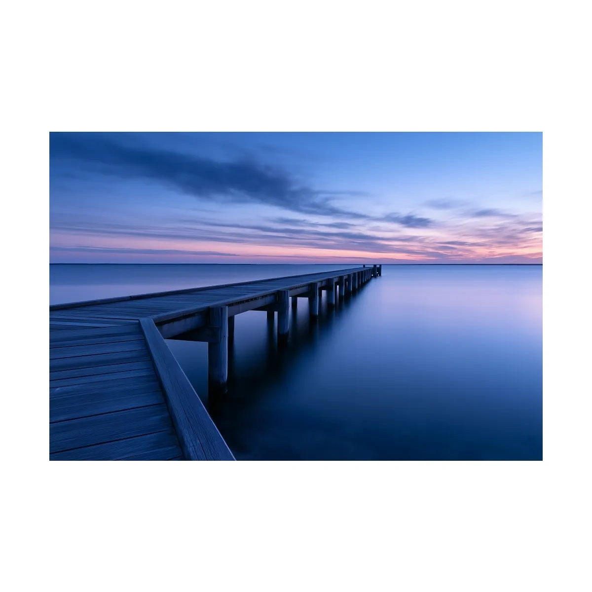 Misty Coastal Pier At Twilight - Long Exposure Photographic Wall Art