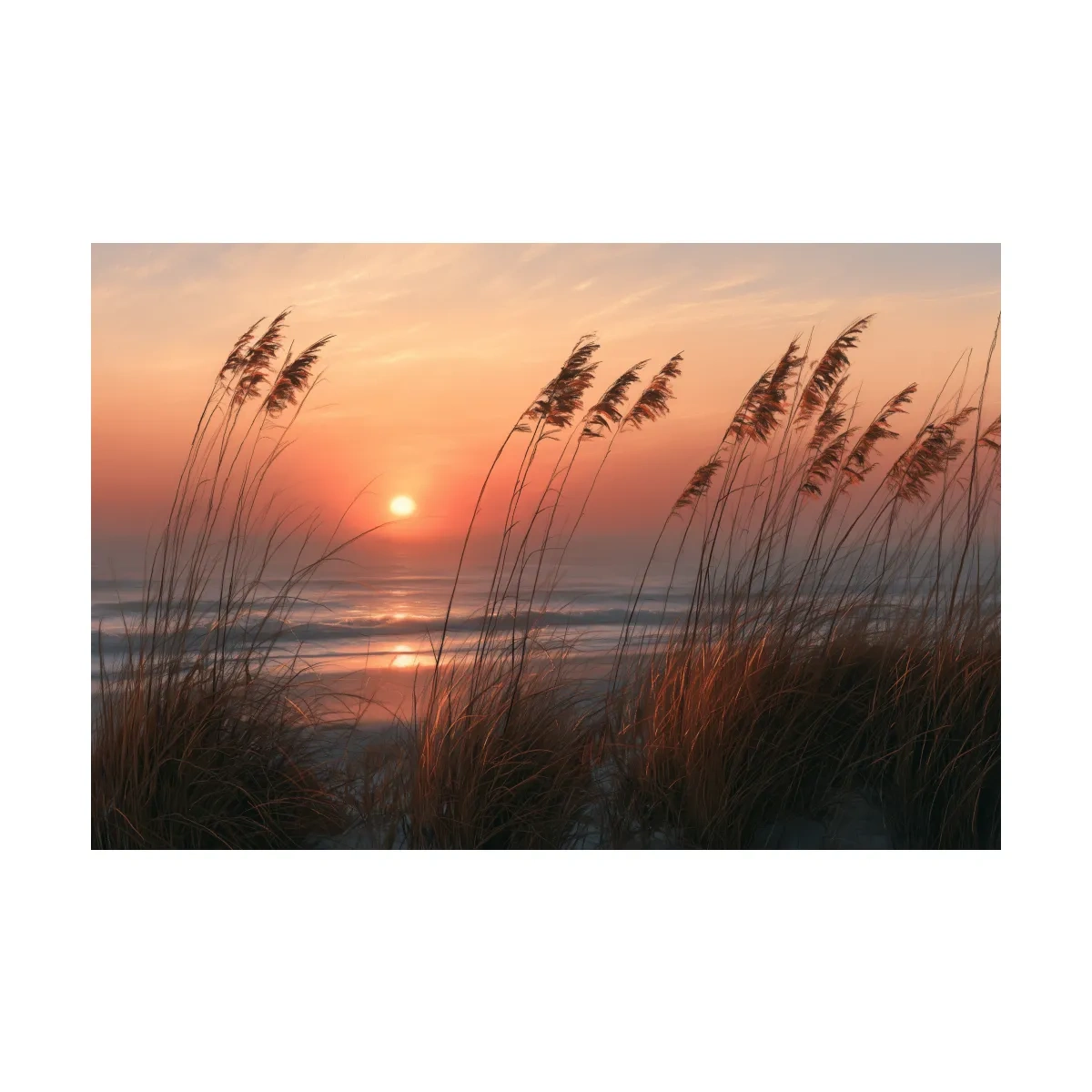 Boho Coastal Dune Grass Sunset - Soft Chalk Drawing Wall Art