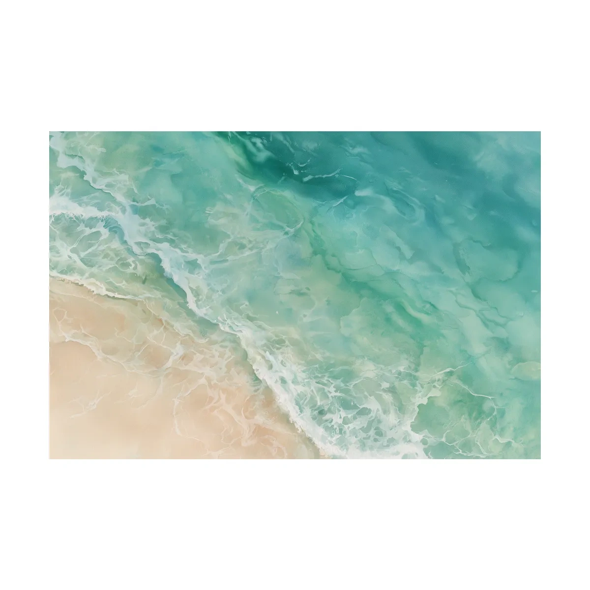 Aerial Tropical Beach Waves - Watercolour Shoreline Wall Art