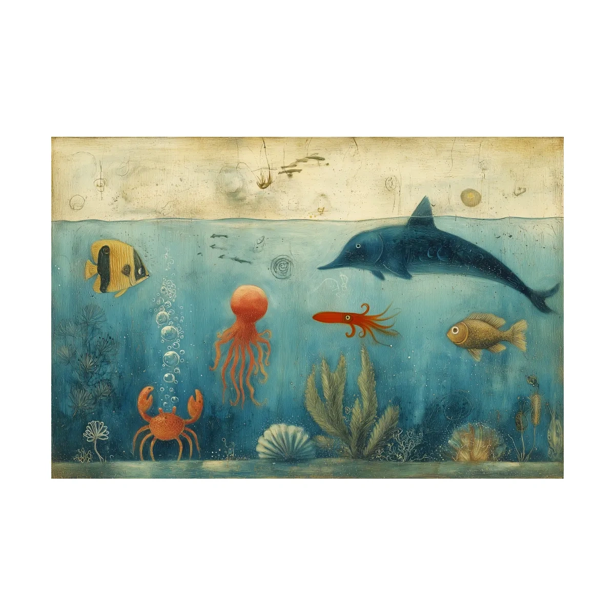 Whimsical Underwater Painting - Marine Life Nursery Wall Art