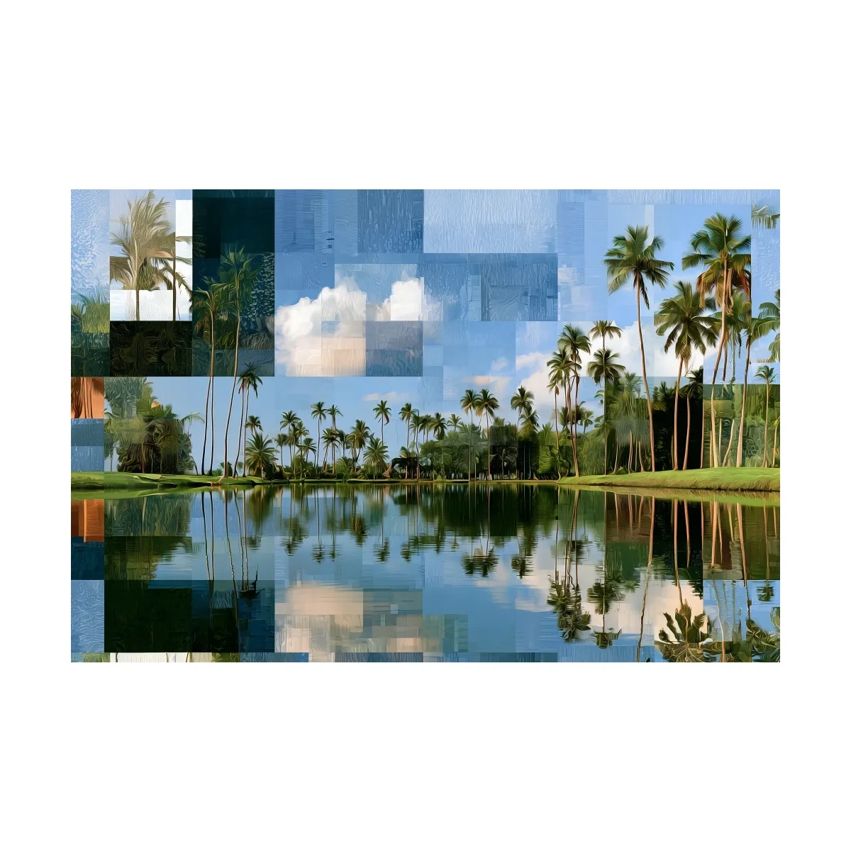 Geometric Tropical Lagoon Palm Reflections - Abstract Illustration Wall Art