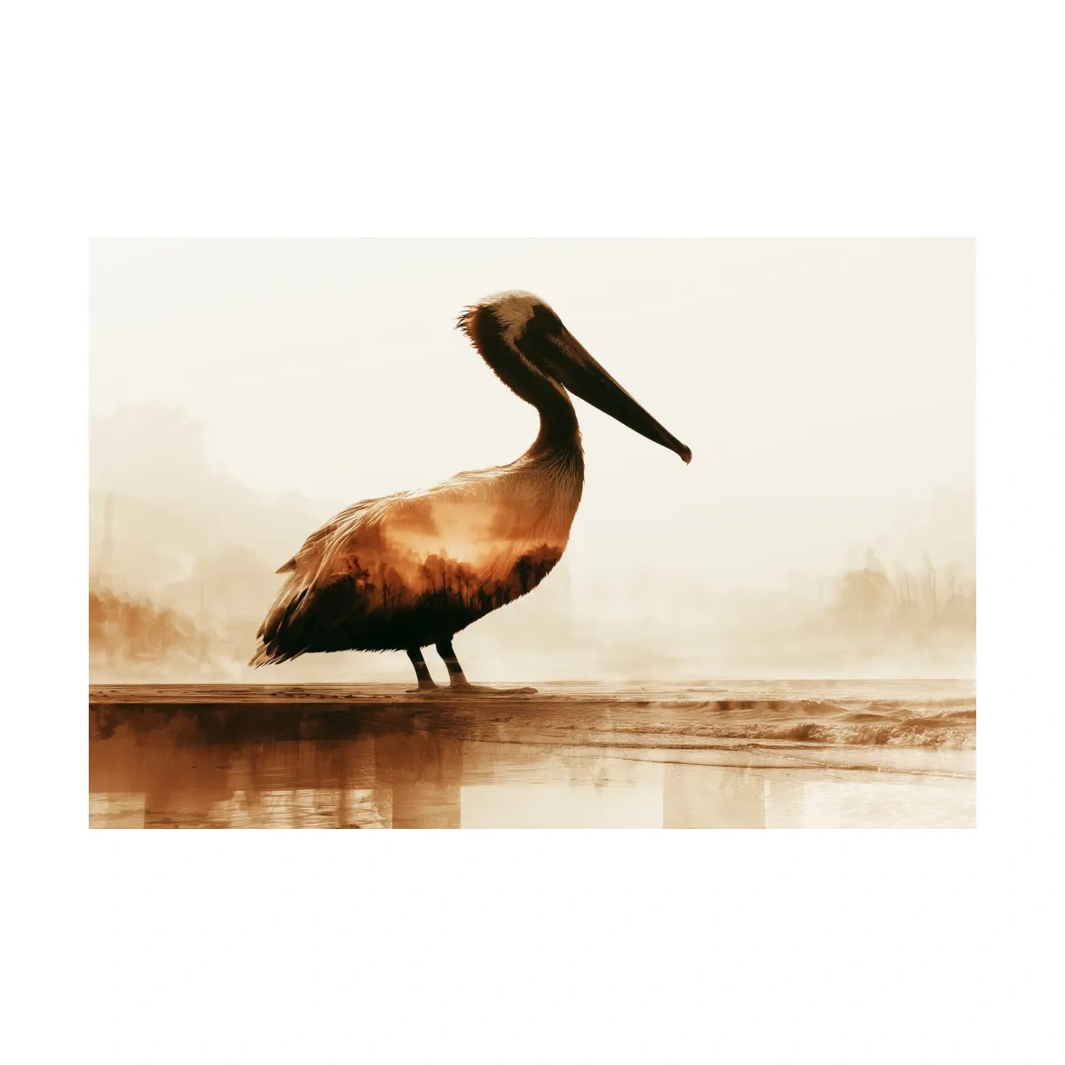 Double Exposure Pelican Silhouette - Photographic Coastal Wall Art