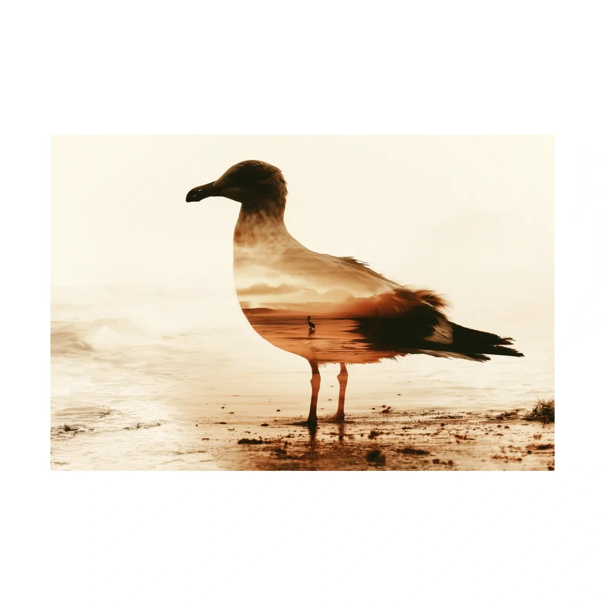 Seagull Silhouette Double Exposure - Beach Photographic Wall Art
