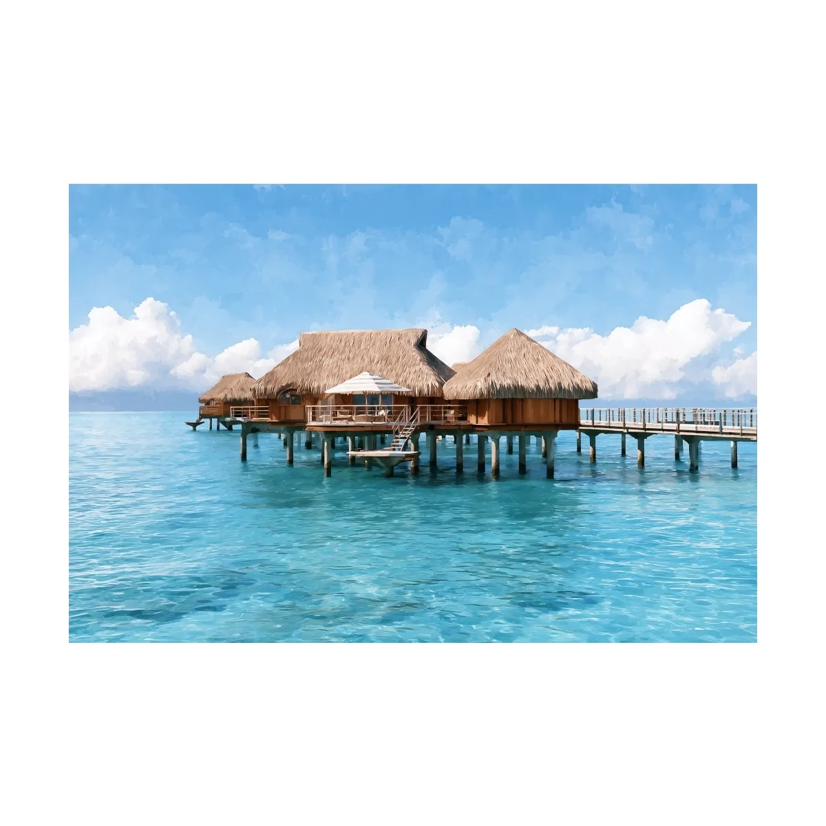 Tropical Overwater Bungalows Painting - Island Lagoon Wall Art