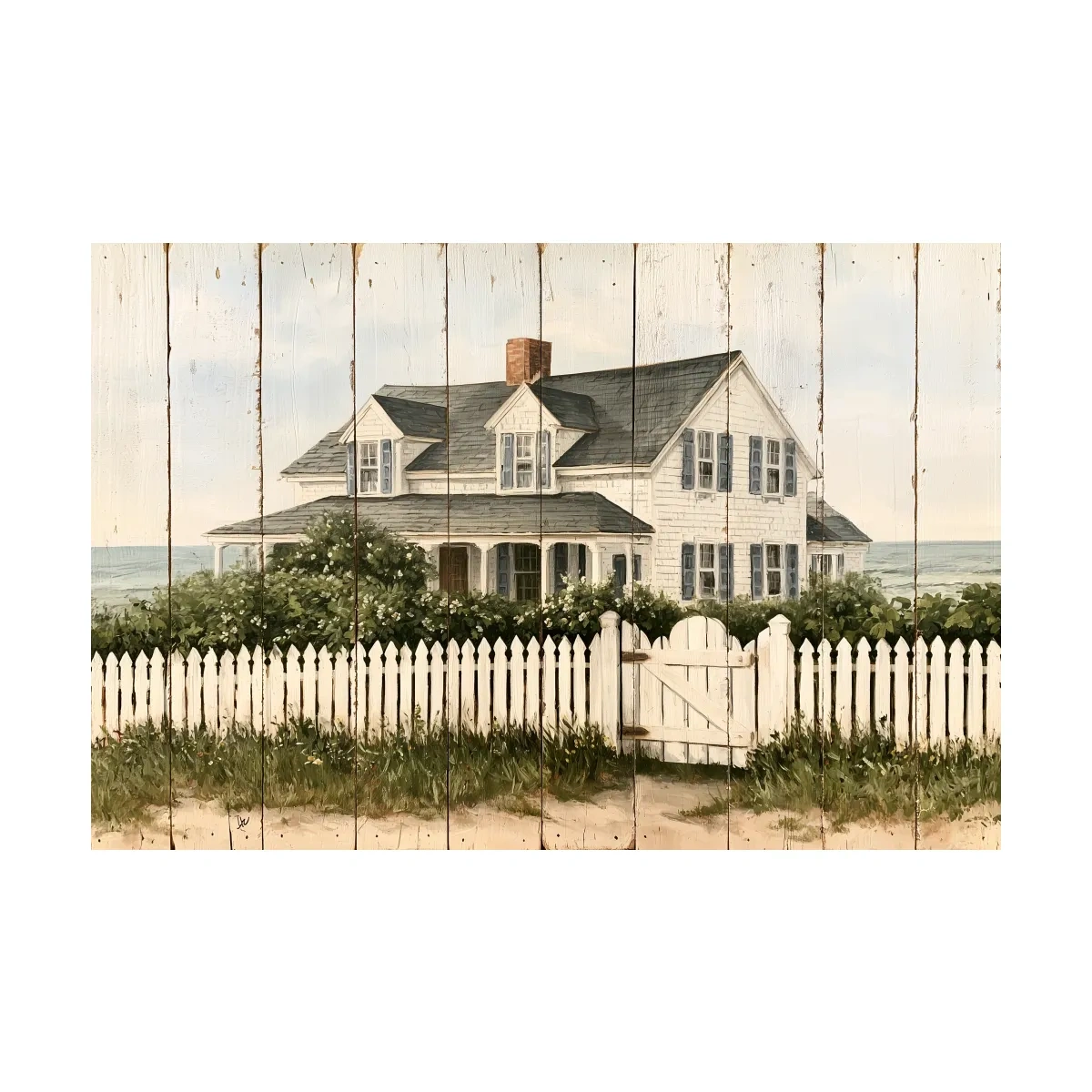 Hamptons Beach House Painting - Coastal Cottage Wall Art