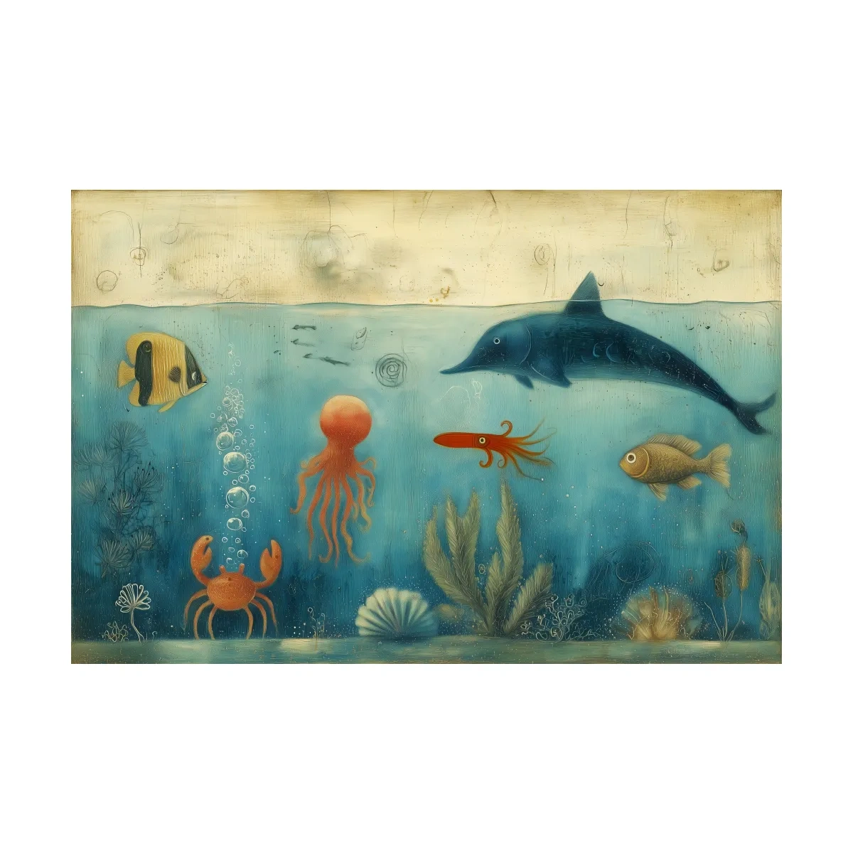 Whimsical Underwater Painting - Marine Life Nursery Wall Art