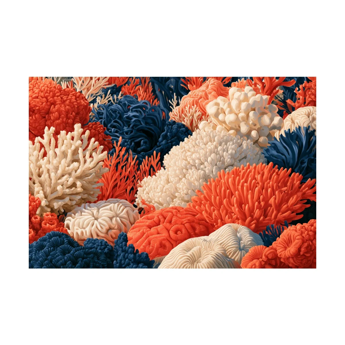 Vibrant Coral Reef Illustration Artwork - Chic Marine Life Wall Art