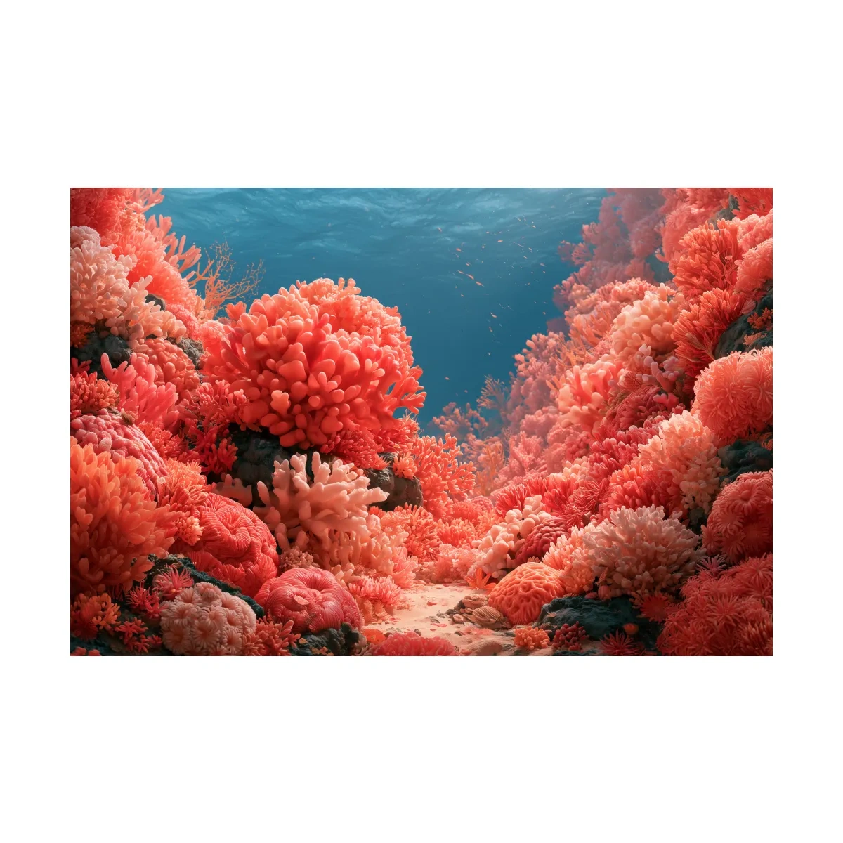 Vibrant Coral Reef Illustration - Underwater Marine Life Wall Art