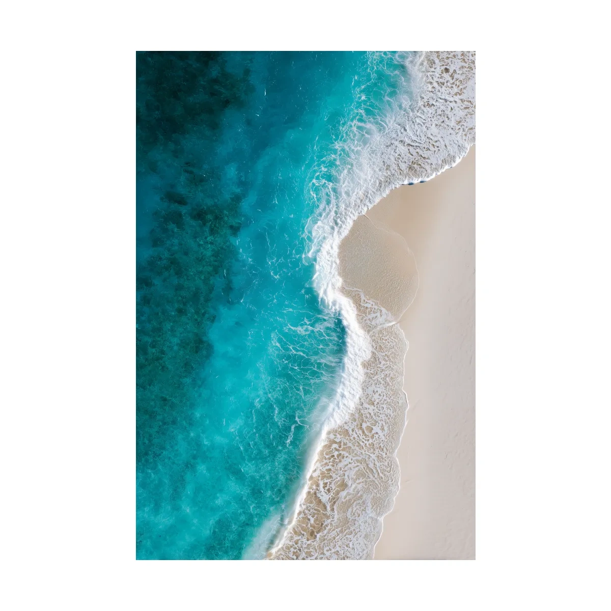 Aerial Tropical Shoreline Waves - Serene Beach Drone Photographic Wall Art