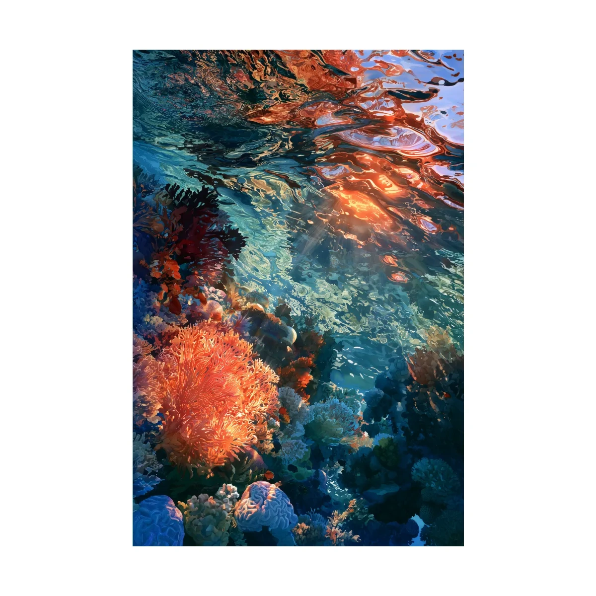 Vibrant Coral Reef Painting - Underwater Marine Wall Art