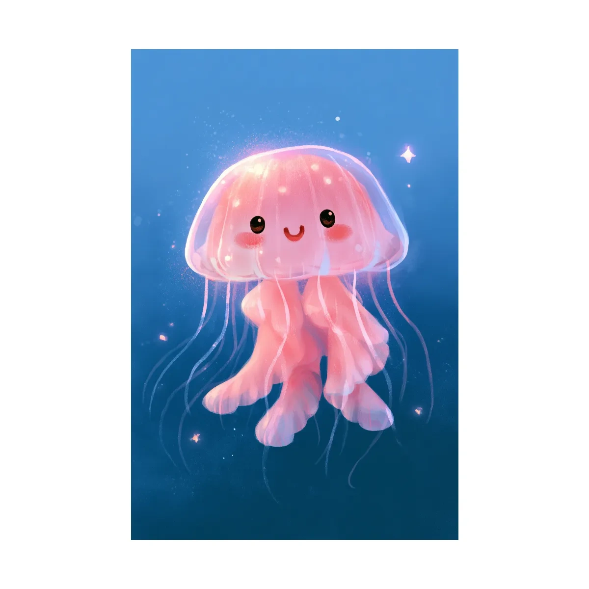 Cute Baby Jellyfish Underwater Illustration - Whimsical Nursery Marine Life Art