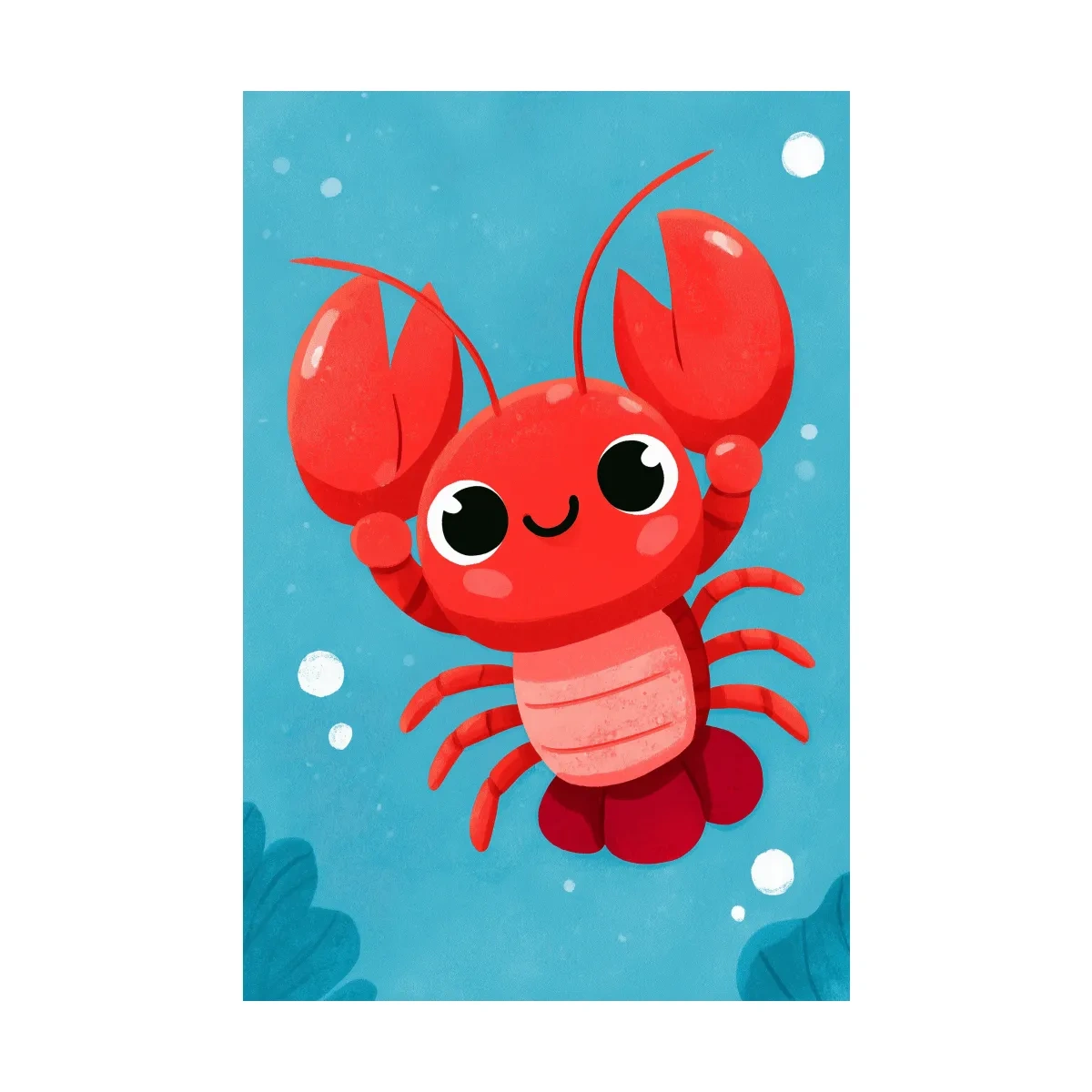 Cute Baby Lobster Underwater Illustration - Nursery Marine Life Wall Art
