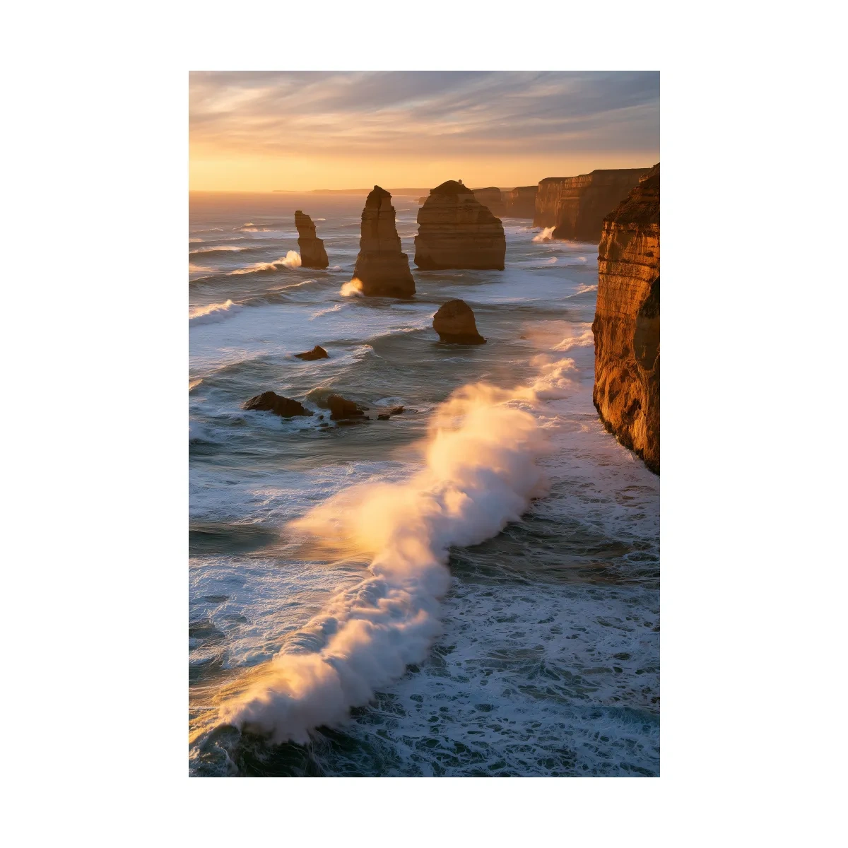 Golden Hour Sea Stacks - Dramatic Coastal Photographic Wall Art
