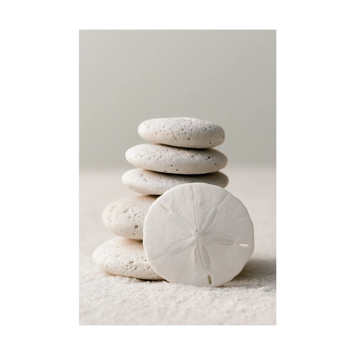 Sand Dollar Pebble Still Life - Minimalist Photographic Coastal Wall Art