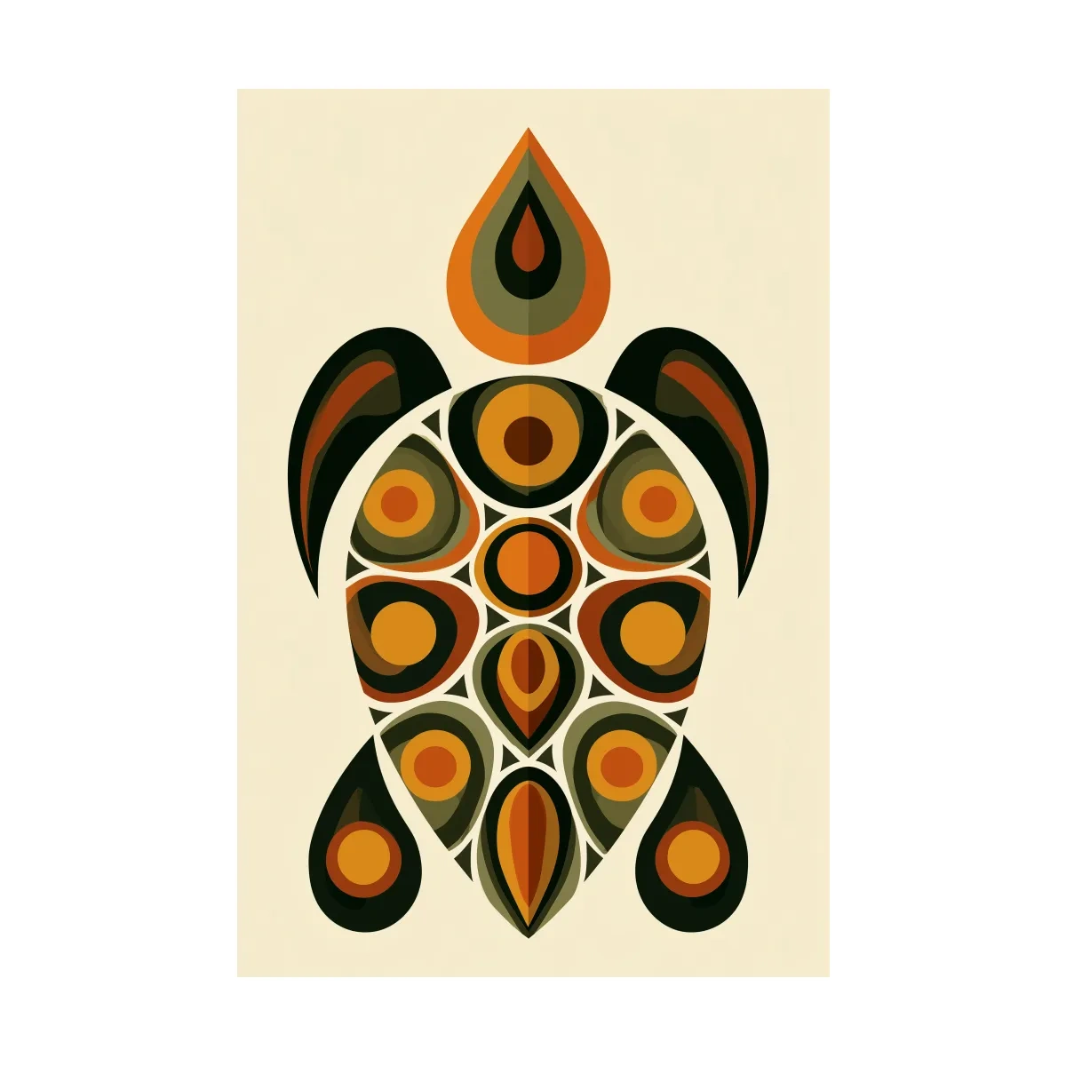 Mid-Century Geometric Sea Turtle - Minimalist Vector Marine Life Art