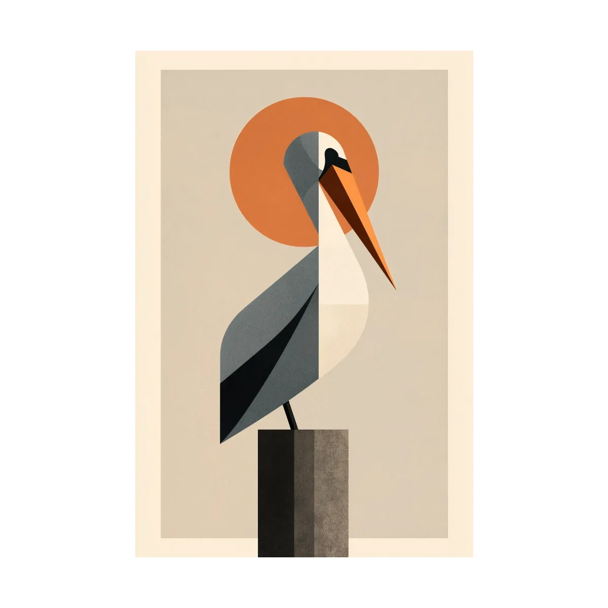 Mid-Century Geometric Pelican - Minimalist Coastal Illustration Wall Art