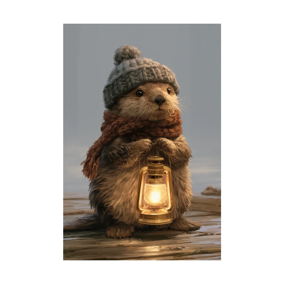 Whimsical Sea Otter Lantern Painting - Cozy Marine Life Wall Art