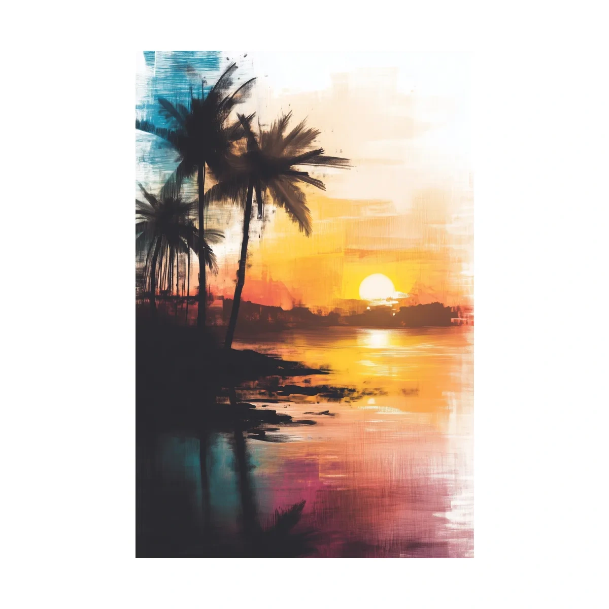 Tropical Palm Sunset Painting - Abstract Beach Wall Art