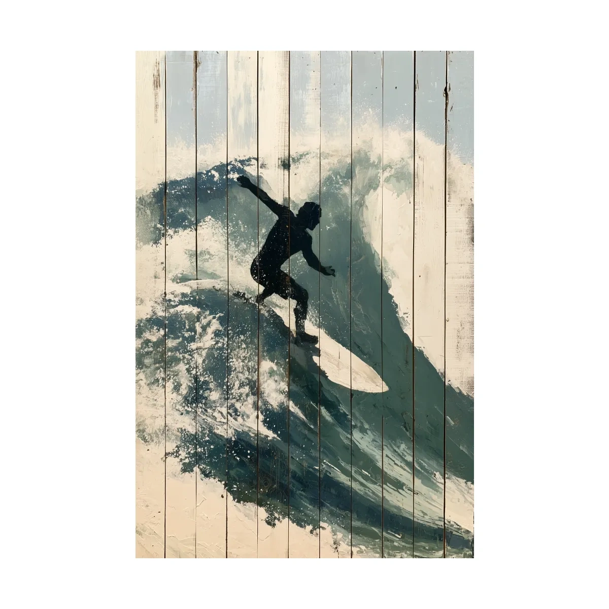 Surfer Silhouette Riding Wave Painting - Rustic Coastal Wall Art