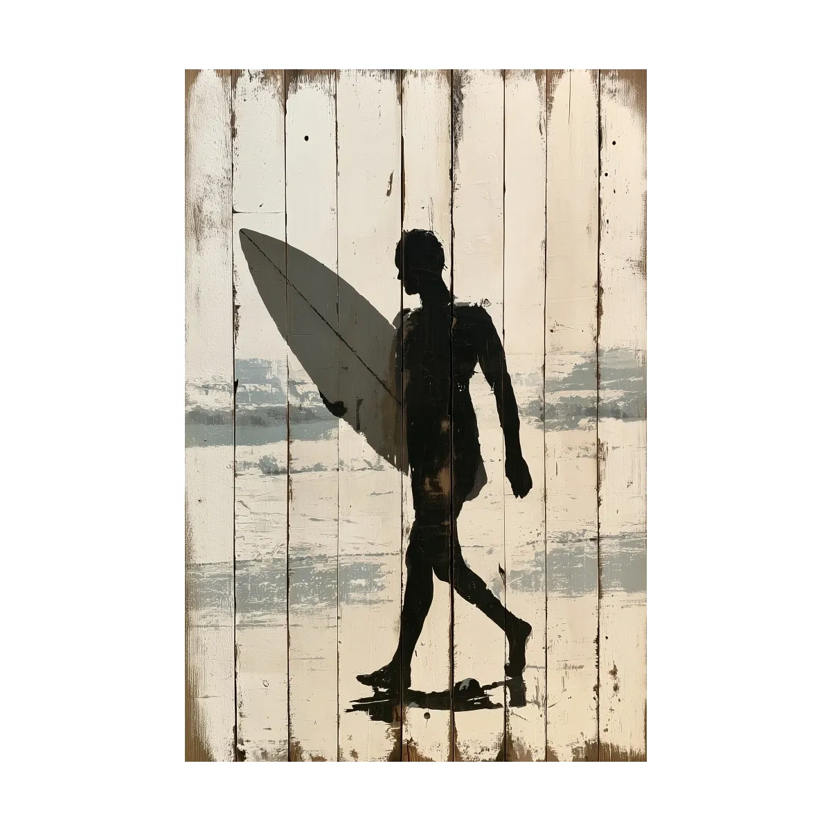 Surfer Silhouette Reclaimed Wood Painting - Rustic Beach Wall Art