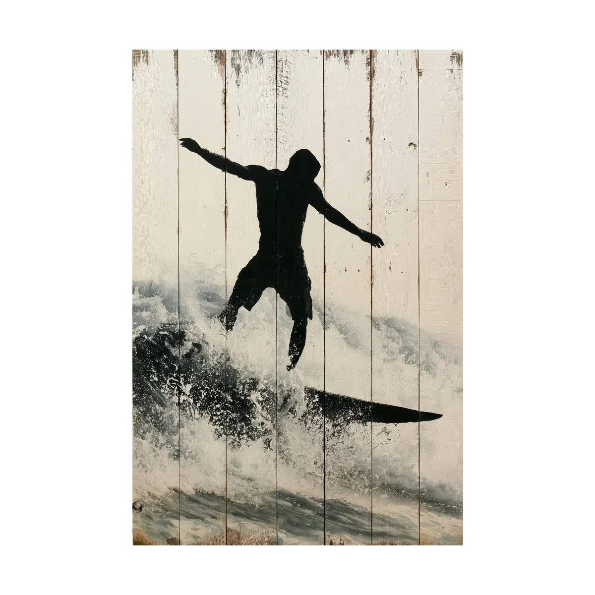Surfer Silhouette Painting - Rustic Reclaimed Wood Artwork