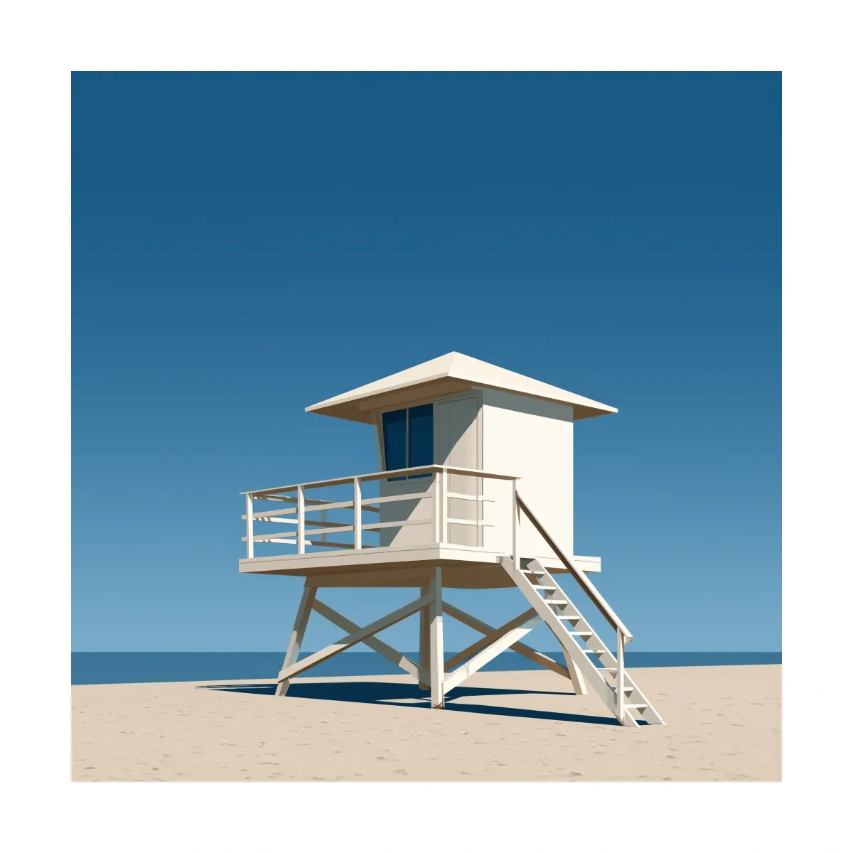 Mid-Century Beach Lifeguard Tower - Minimalist Vector Wall Art