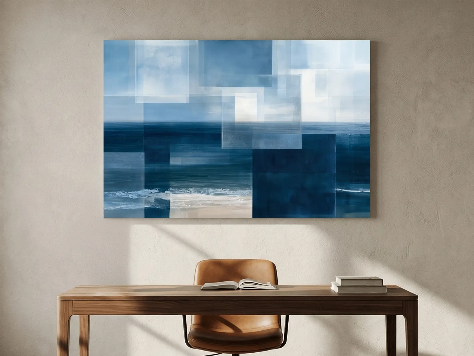 Geometric Abstract Seascape Painting - Layered Horizon Wall Art