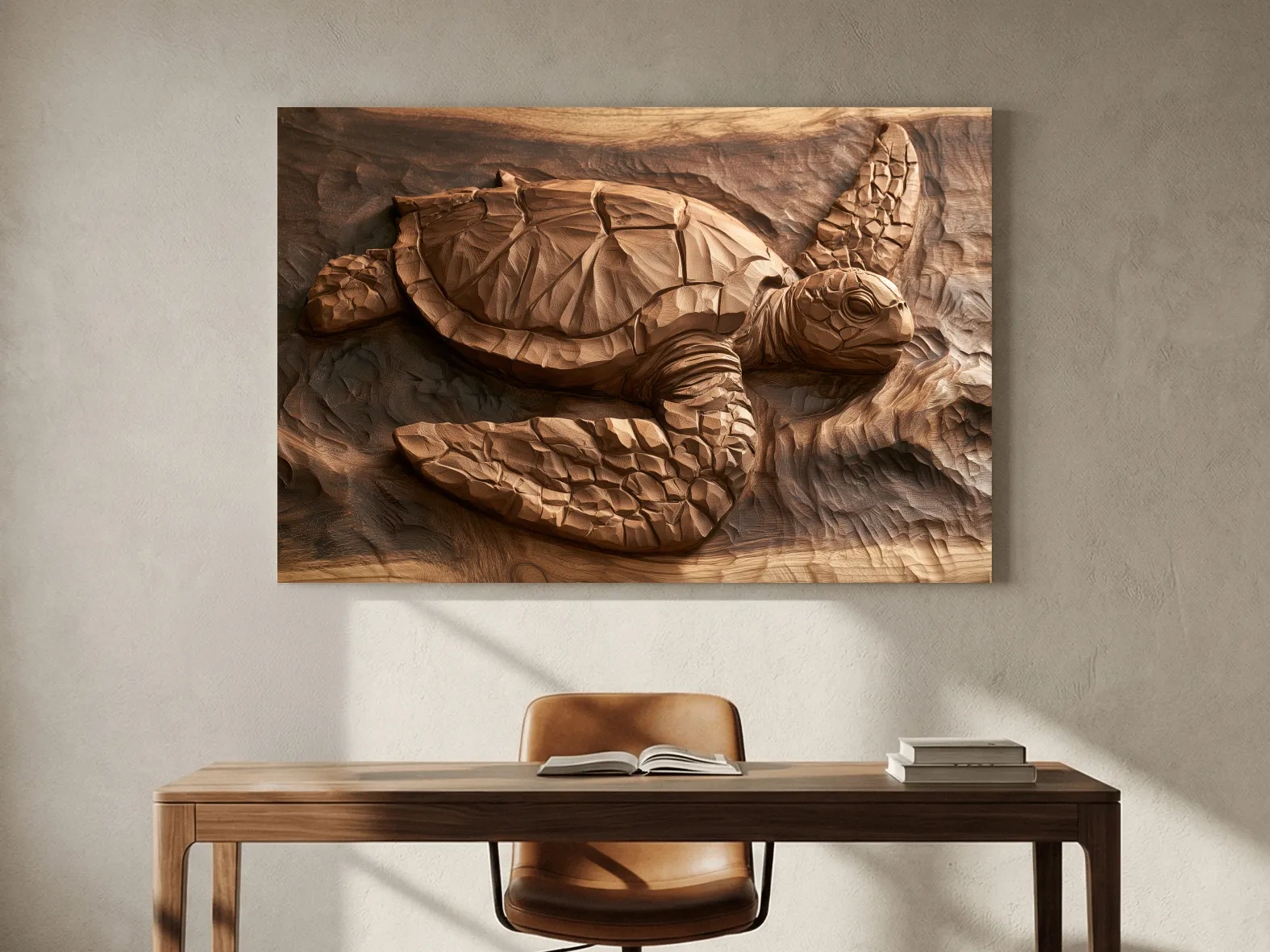 Carved Sea Turtle Relief - Photographic Marine Life Wall Art