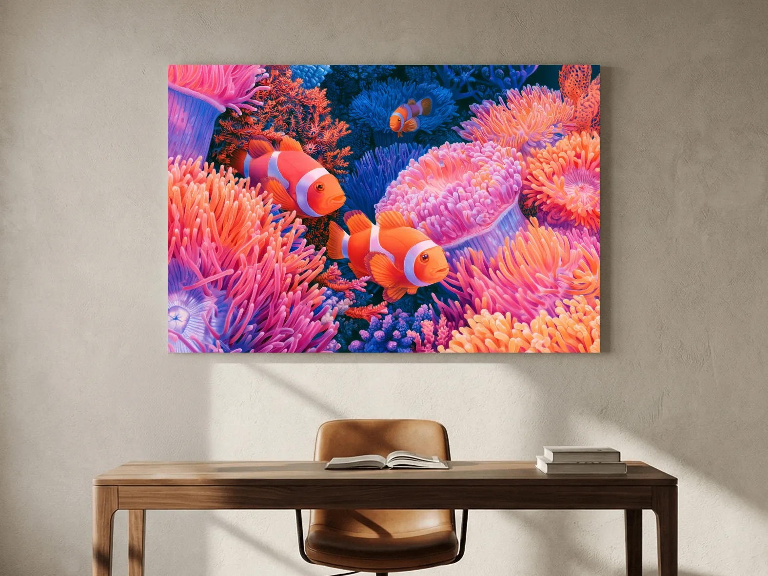 Vibrant Clownfish Coral Reef Drawing - Marine Life Wall Art