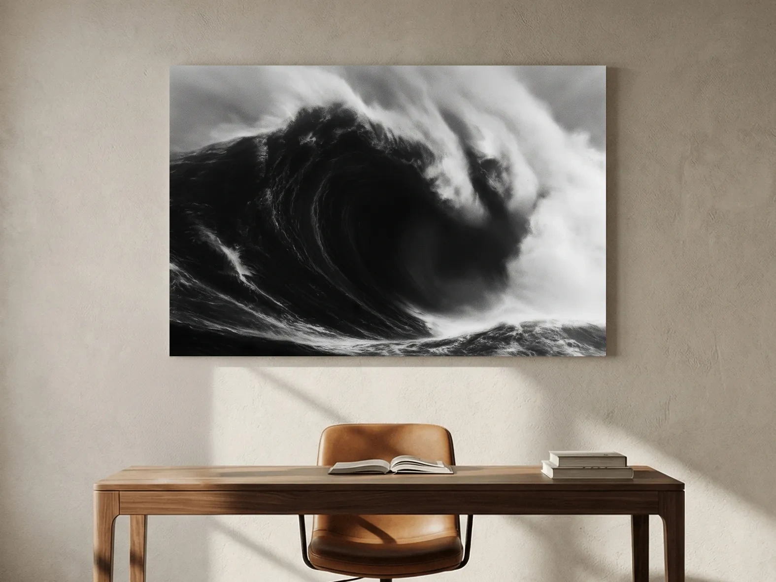 Abstract Monochrome Crashing Wave Drawing - Dramatic Ocean Wall Art
