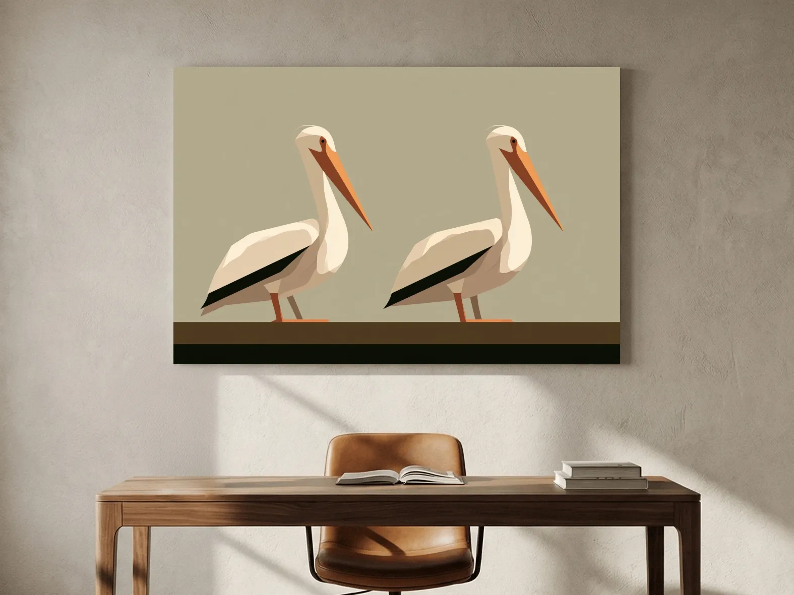 Mid-Century Pelican Pair Illustration - Minimalist Coastal Bird Wall Art