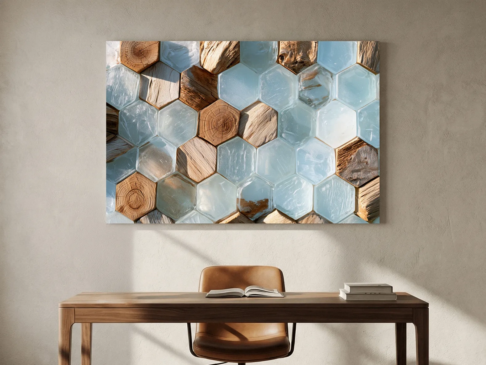 Sea Glass Driftwood Geometric Mosaic - Abstract Natural Wall Art