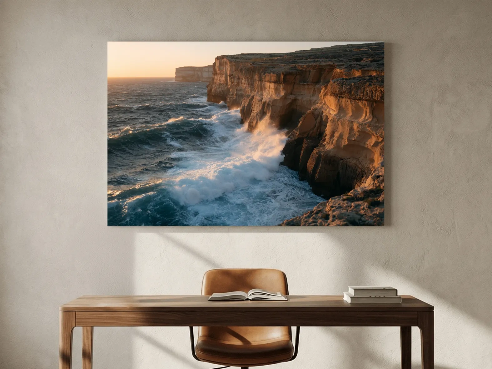 Golden Sunset Sea Cliffs - Dramatic Coastal Wall Art