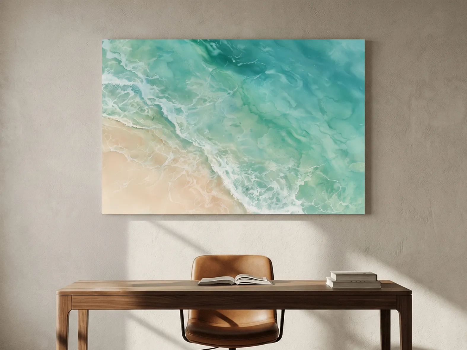 Aerial Tropical Beach Waves - Watercolour Shoreline Wall Art