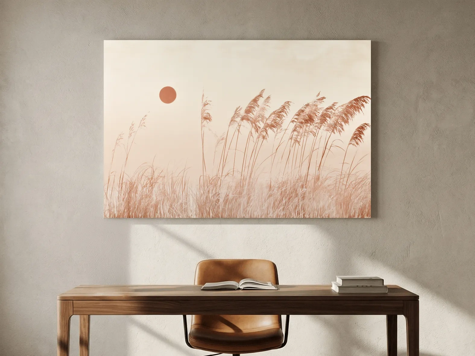 Boho Seagrass Sun Silhouette - Surreal Botanical Illustration Wall Art
