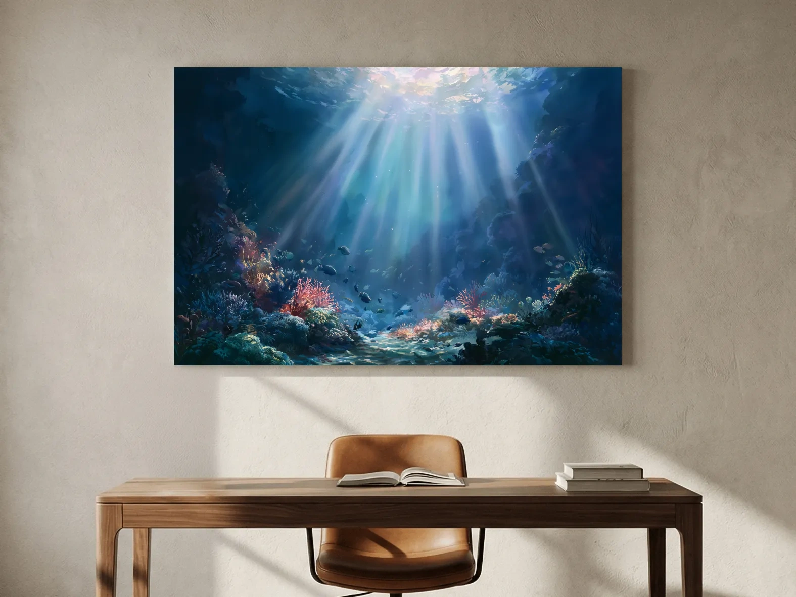 Sunlit Coral Reef Marine Life - Underwater Painting Wall Art
