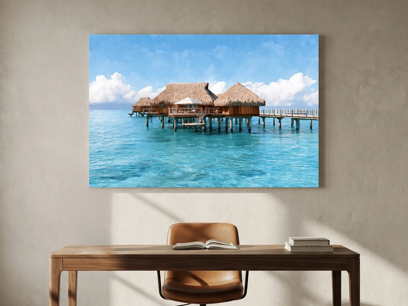 Tropical Overwater Bungalows Painting - Island Lagoon Wall Art