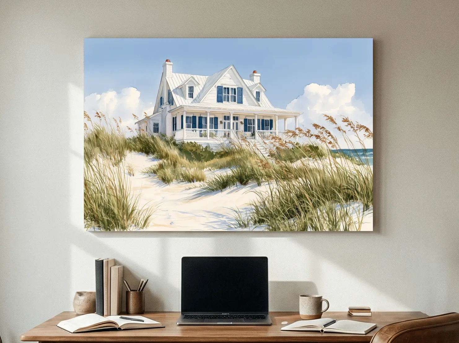 Serene Beach House Painting - Coastal Dune Wall Art