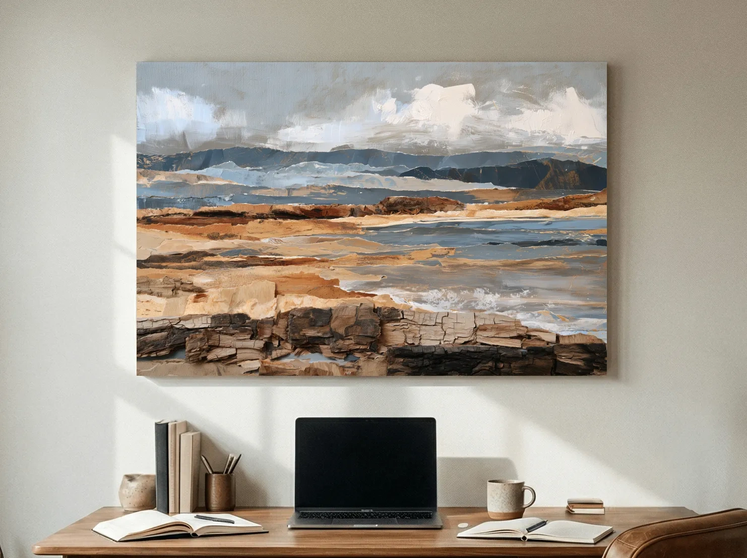 Layered Coastal Strata Landscape - Abstract Natural Elements Wall Art