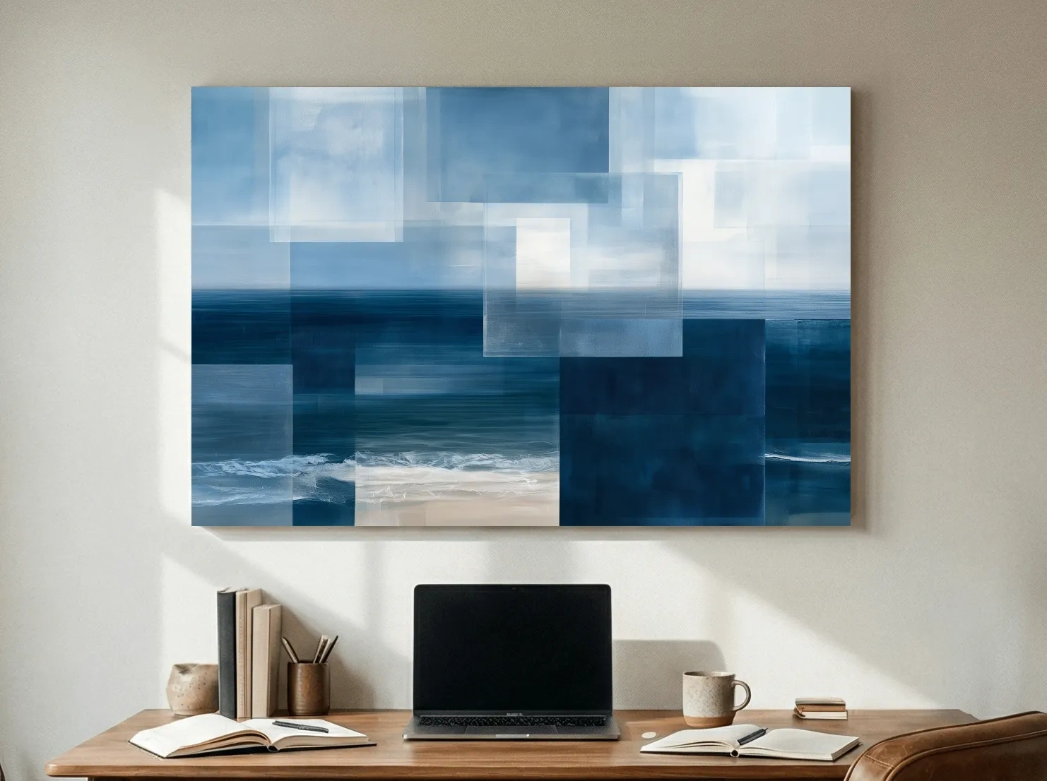 Geometric Abstract Seascape Painting - Layered Horizon Wall Art