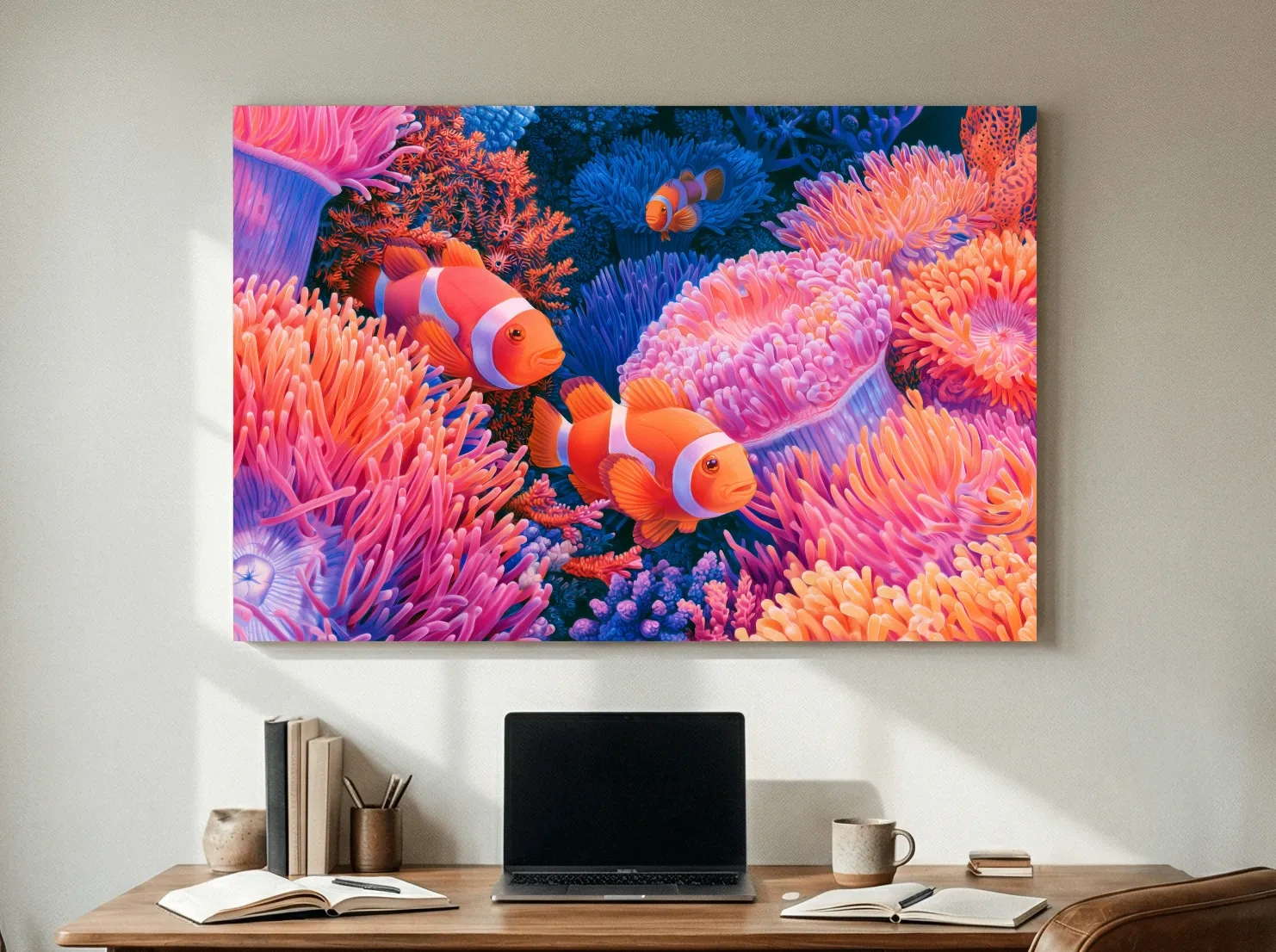 Vibrant Clownfish Coral Reef Drawing - Marine Life Wall Art