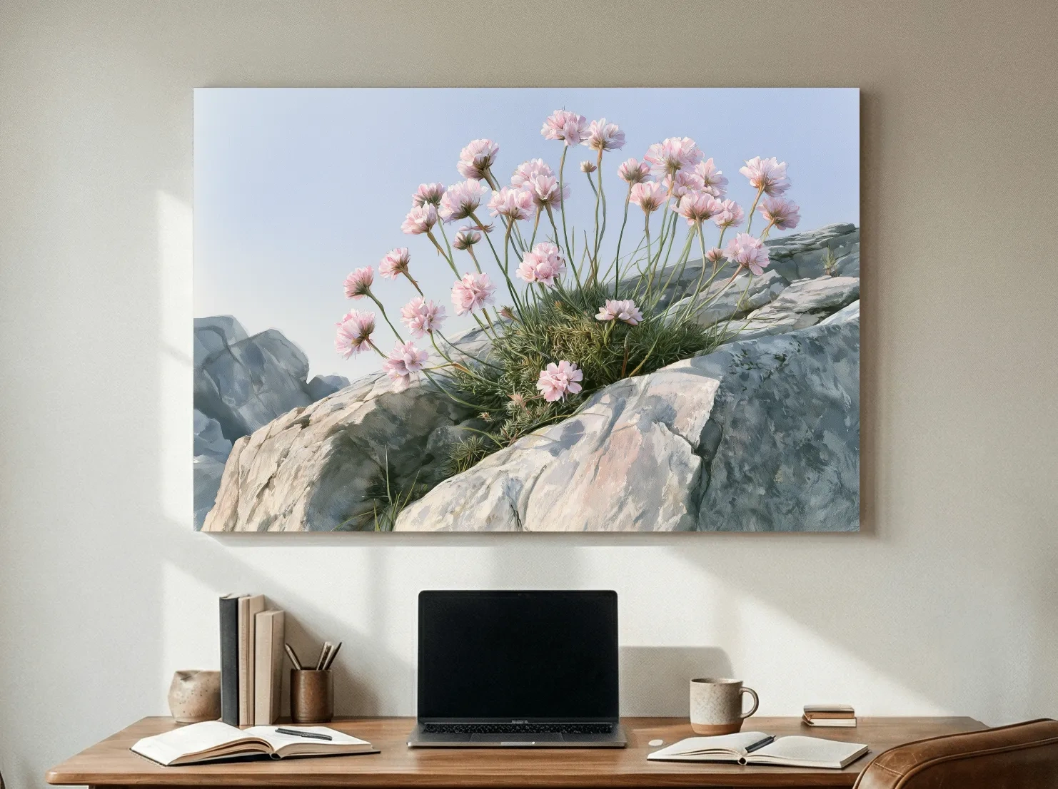 Sea Thrift Wildflowers Watercolour - Coastal Botanical Wall Art