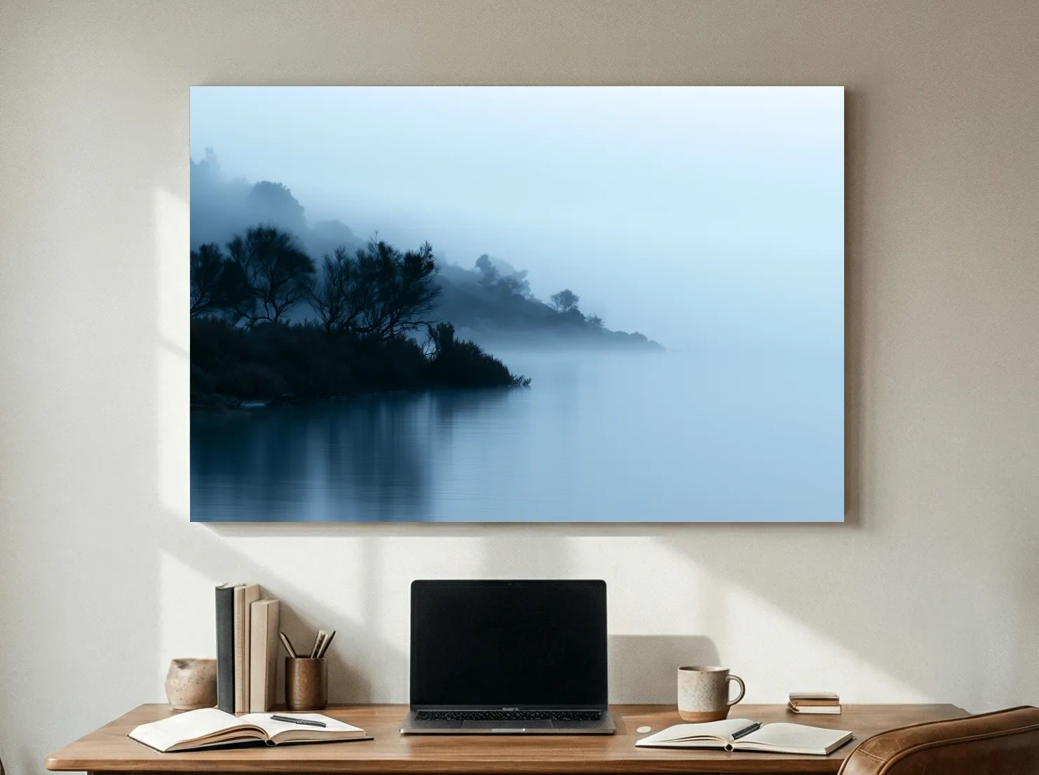 Misty Lakeshore Trees - Minimalist Photographic Wall Art