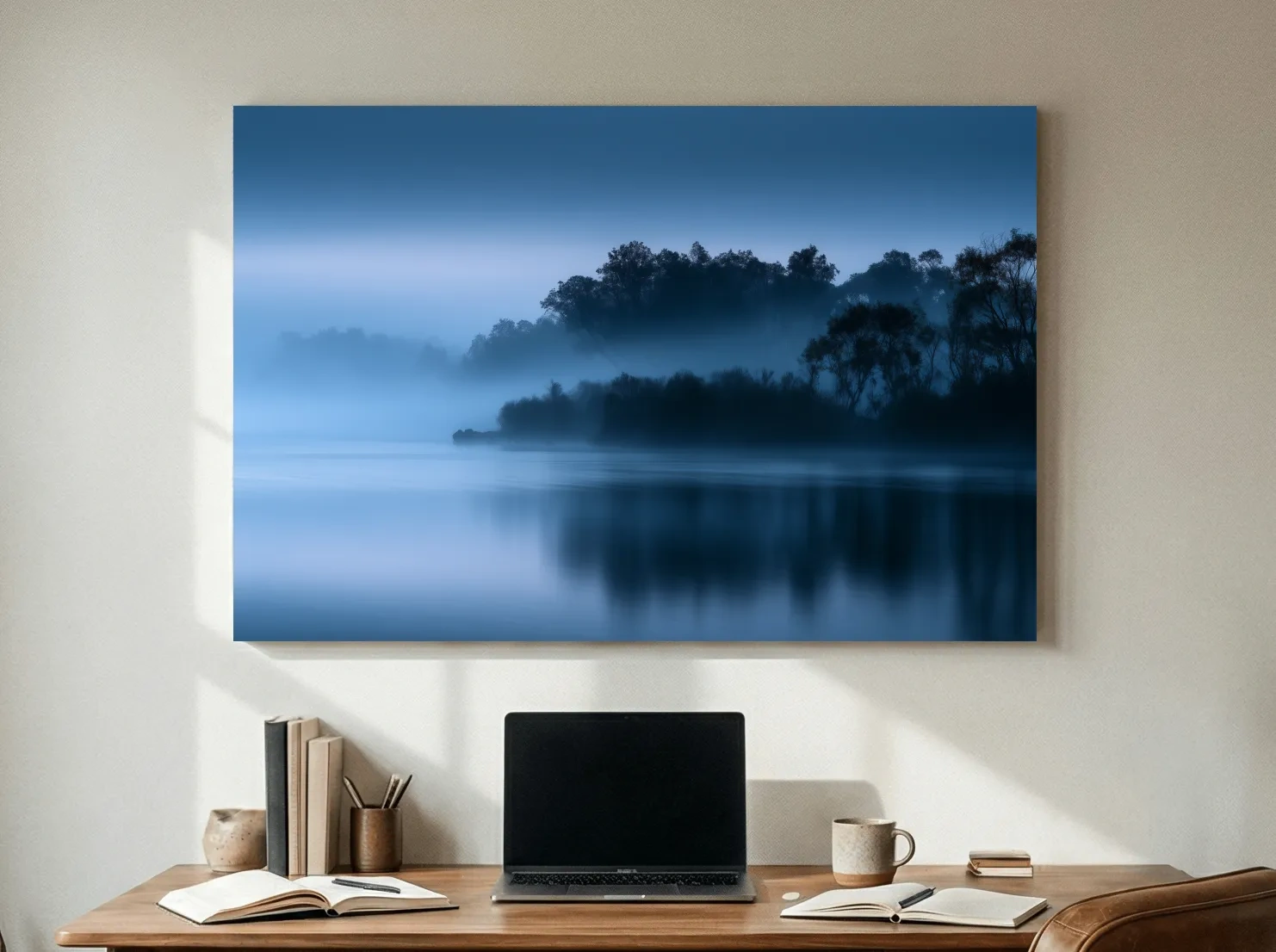 Misty Riverbank Trees - Minimalist Photographic Landscape Wall Art