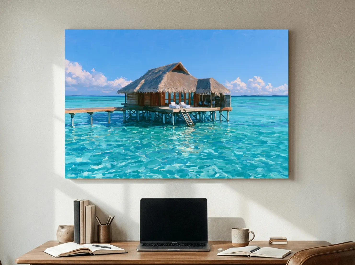 Tropical Overwater Bungalow Painting - Island Paradise Wall Art
