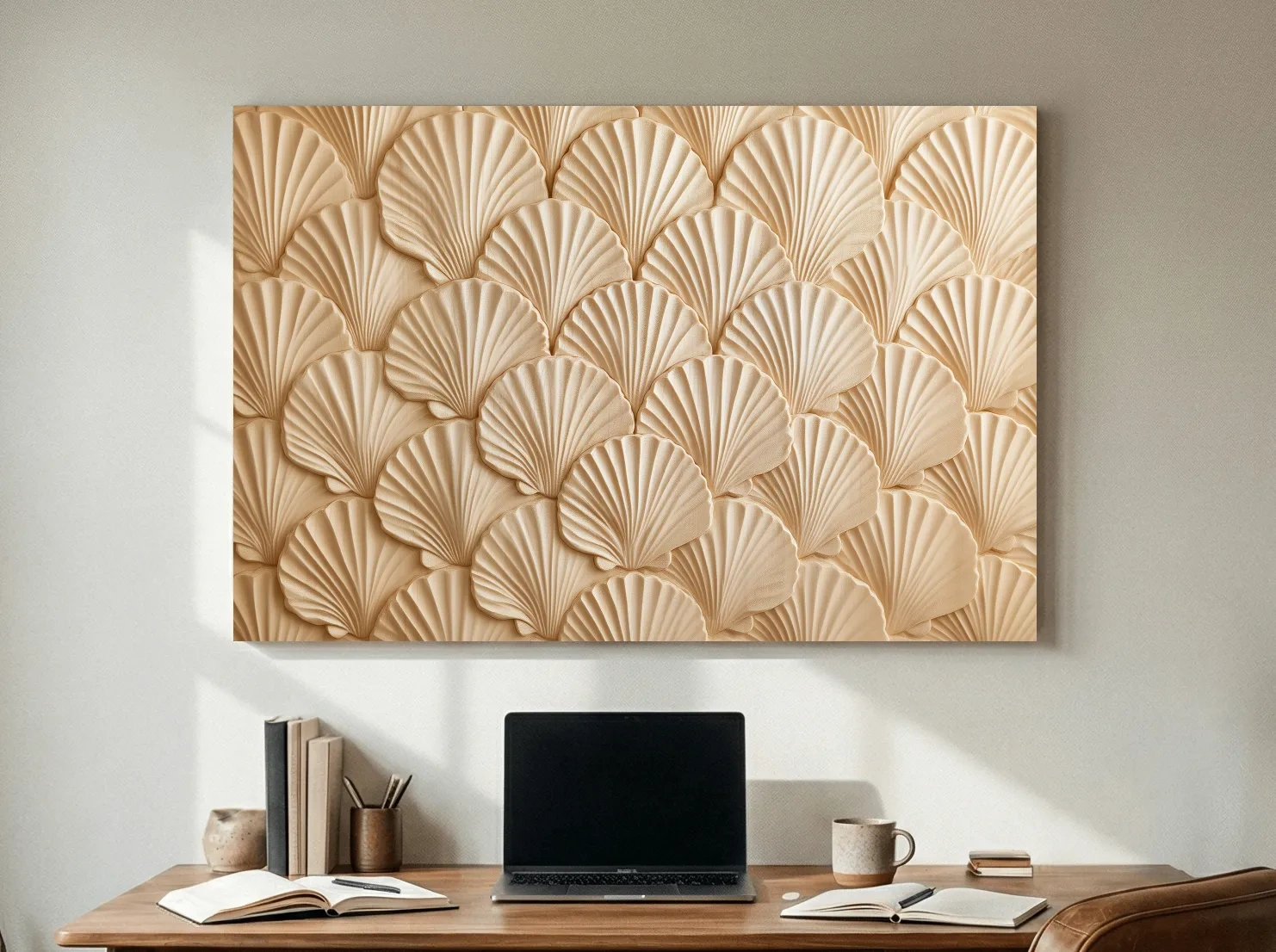 Intricate Scallop Shell Carving - Natural Wall Art