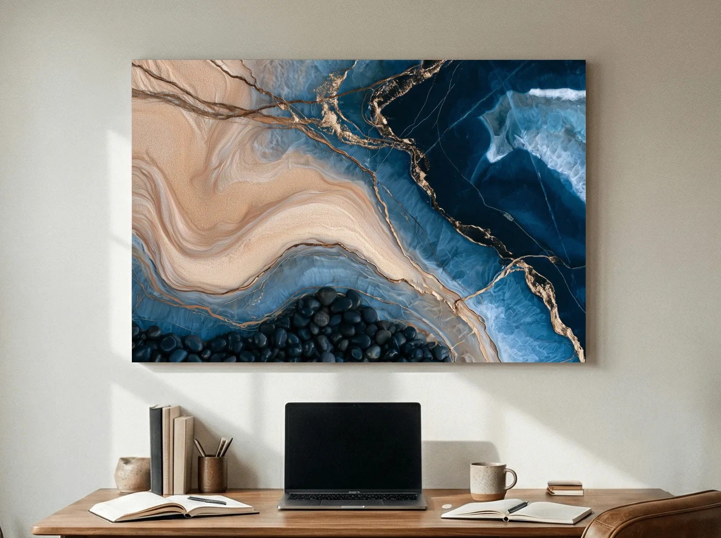 Layered Beach Strata And Pebbles - Abstract Mixed Media Natural Wall Art