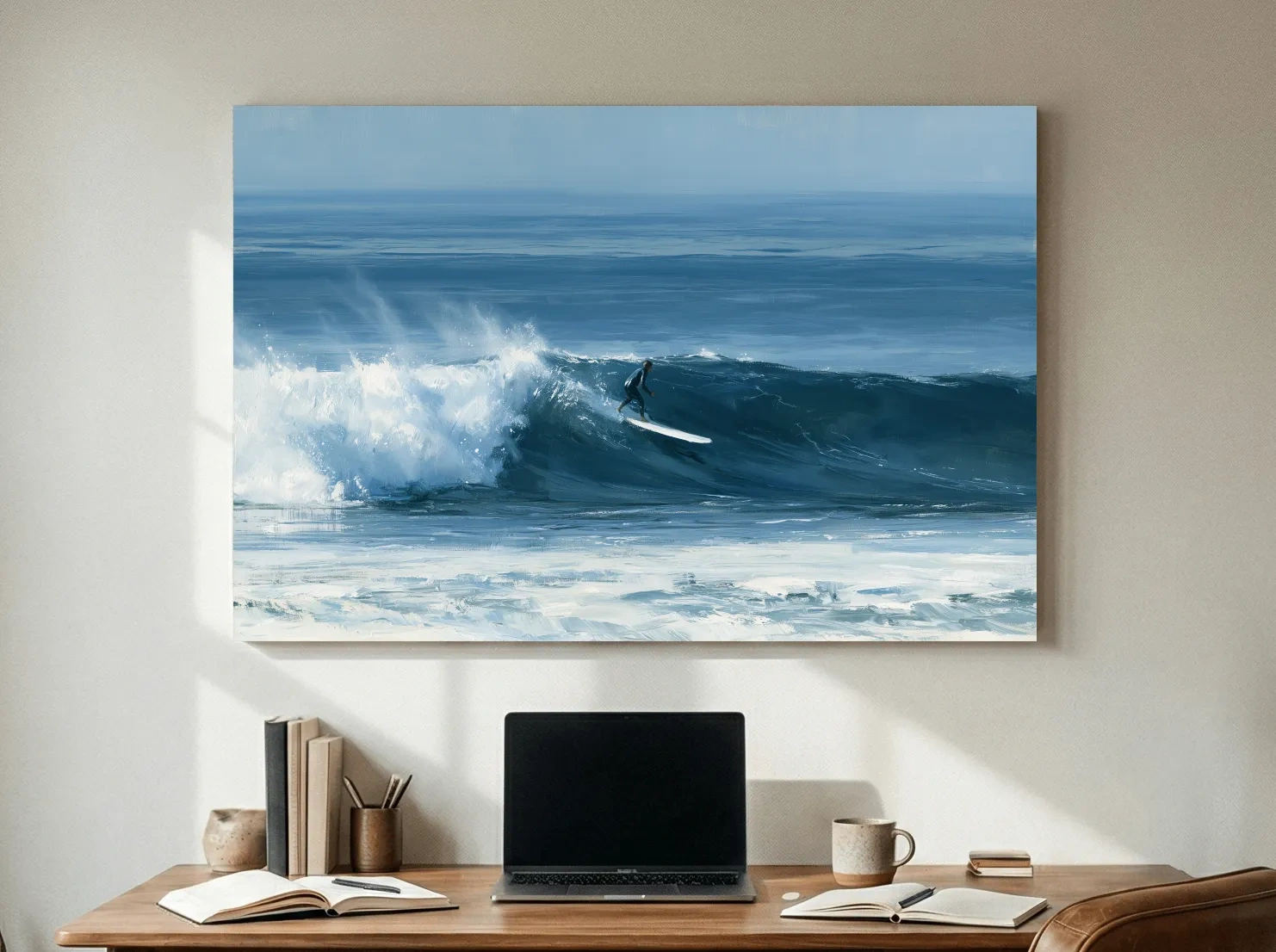 Classic Longboard Surfer Riding Wave - Ocean Painting Wall Art