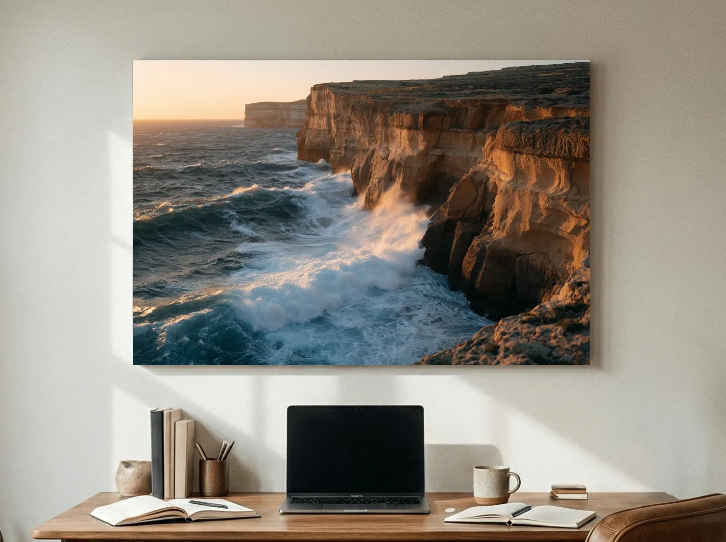 Golden Sunset Sea Cliffs - Dramatic Coastal Wall Art